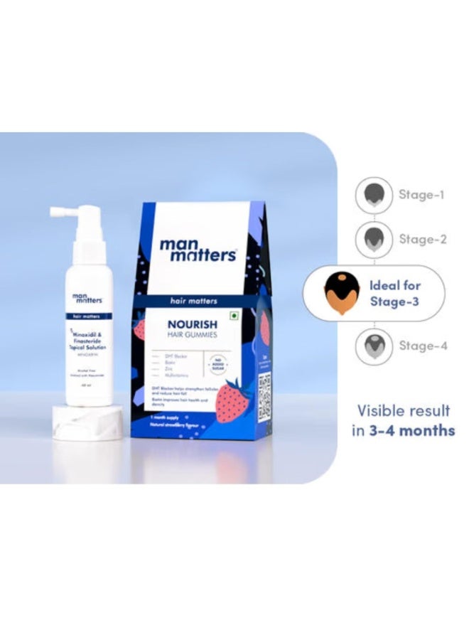 مان ماترز مجموعة مان ماترز لعلاج تساقط الشعر المرحلة الثالثة | مينوكسيديل مع فيناسترايد 60 مل مع حلوى البيوتين للشعر 30 قطعة | يحفز بصيلات الشعر ويغذي الشعر ويعزز نموه. - Image 2